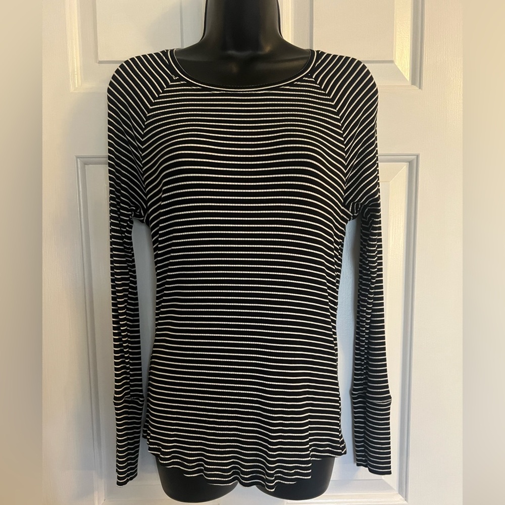 Aerie Black and White Striped Long Sleeve Top